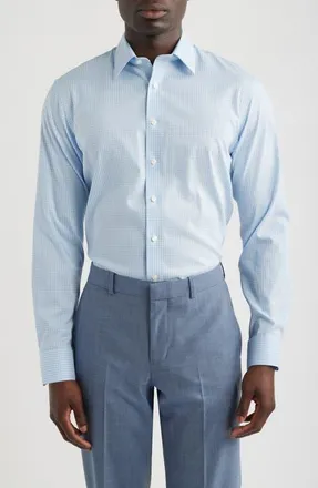 Nordstrom Trim Fit Shadow Check Premium Performance Twill Dress Shirt in Blue Ettore Check at Nordstrom, Size 16.5