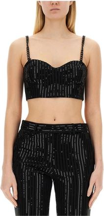 Michael Kors Pinstripe Sequined Crepe Bustier Top - Dames - Tops zonder mouwen - Zwart - 2XS - Leer - Tops