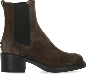 Tod's Gomma Suede Chelsea Boots - Dames - Laarzen met Hak - Bruin - 38 EU - Leer - Schoenen