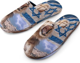 Generic Israeli Flag with Lion Mens Cozy Memory Foam Slippers Warm Cotton House Shoes Comfy Slipper for Indoor Outdoor