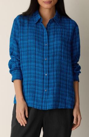 Eileen Fisher Classic Collar Organic Linen Button-Up Shirt in Deep Dive at Nordstrom, Size Xx-Small