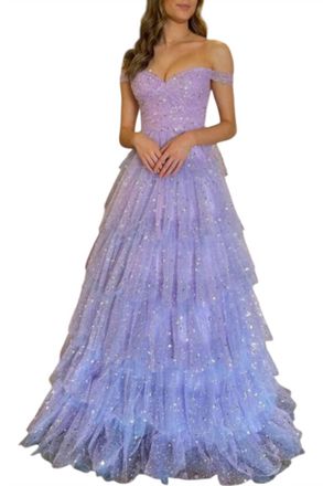 Nox Anabel Glitter Sequins Tulle Tiered Prom Dress In Lilac