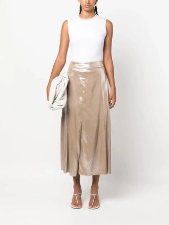 PESERICO Laminated-Twill Skirt - Silver