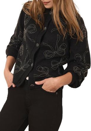 Mint Velvet Bow Detail Embellished Cardigan in Black at Nordstrom, Size X-Small