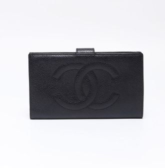Chanel Black Grained Calfskin Long Wallet (Bi-Fold) (Pre-Owned)