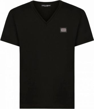 Dolce & Gabbana Essential V-hals T-shirt - Heren - T-shirts - Zwart - 3XL - Katoen - Tops