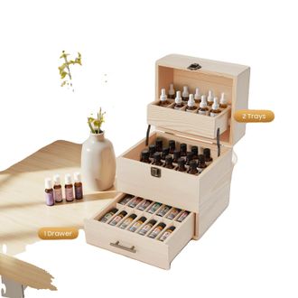 OEM Organizador De Aceites Esenciales, 59 Compartimentos, 3 Niveles, Material De Madera De Pino, Dimensiones 21,5 X 18,5 X 24,5 Cm, Apto Para Frascos De 1