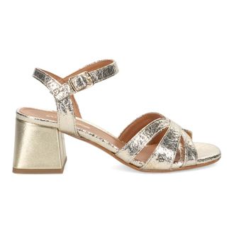 Sangiorgio High Heel Sandals, female, Yellow, Size: 10 US Golden Leather Block Heel Sandals