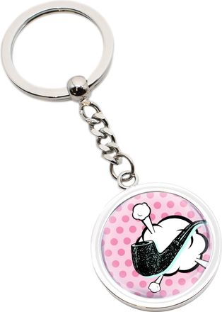 Generic Round Pop Art Pipe Style Design Metal Round Keyring Personalised with a Short Message, in a Gift Bag