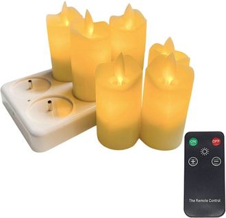 OEM Juego De 6 Velas Led Recargables Sin Llama Con Efecto Parpadeante Y Control Remoto De 4 Botones, De Pl&aacute;stico El&eacute;ctrico Amarillo C&aacute;lido, Para El Hogar/