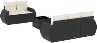 vidaXL Vidaxl - Set De Sof&aacute;s De Jard&iacute;n 6 Piezas Y Cojines Rat&aacute;n Sint&eacute;tico Negro