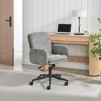 Furniturebox Diora Grey Jumbo Corduroy Swivel Office Chair