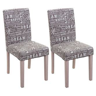 Hhg Nunca Usado] Lote De 2 Sillas De Comedor Littau, Silla Silla De Cocina, Textil Con Letras, Gris, Patas Estructura - Roble