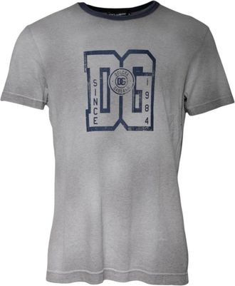 Dolce & Gabbana Grijze Logo Print Crew Neck Tee - Heren - T-shirts - Grijs - L - Katoen - Tops