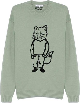 Maison Kitsun&eacute; Mint Groene Crew Neck Sweater - Heren - Ronde hals truien - Groen - XL - Truien & Vesten