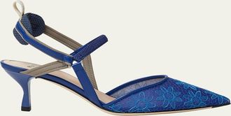 Fendi 55mm Colibri Floral Lace Slingback Pumps