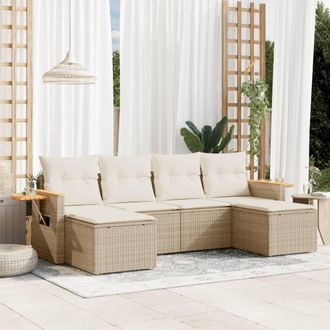 vidaXL Juego De Sof&aacute;s Jard&iacute;n Con Cojines 6 Pzas Rat&aacute;n Sint&eacute;tico Beige Vidaxl