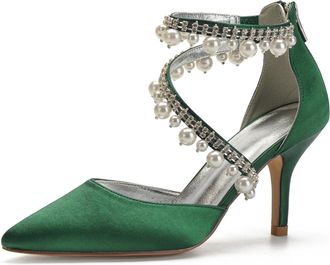 Miyoopark Women Shoes Heels for Wedding Closed Pointed Toe Evening Pumps Shoes M521 Dark Green UK 5.5