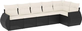 vidaXL Set De Sof&aacute;s De Jard&iacute;n 6 Piezas Y Cojines Rat&aacute;n Sint&eacute;tico Negro Vidaxl