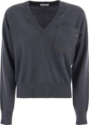 Brunello Cucinelli Maglione con scollo a V - Grigio
