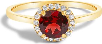 House of Brilliance 10K Gold Gemstone and 1/10 Cttw Diamond Halo Birthstone Ring in Yellow | Red Garnet at Nordstrom, Size 6.5