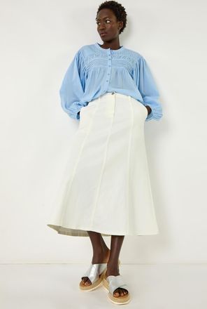 Roman Cotton Denim Panelled Midi Skirt