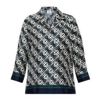 Casablanca Shirts, female, Blue, Size: XS Silk Monogram Shirt