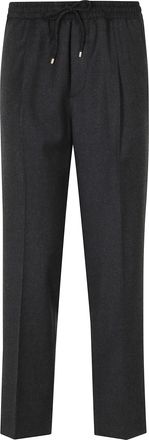 BRIGLIA 1949 Gray Drawstring Elastic Waist Virgin Wool-Blend Straight-Leg Pants