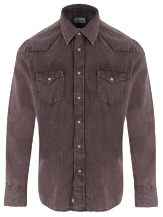 Alessandro Gherardi Brown Ribbed Cotton Pointed Collar Casual Shirt