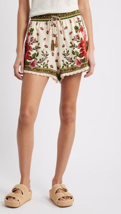 Farm Rio Wonder Rio Sand Linen Blend Shorts at Nordstrom, Size Large