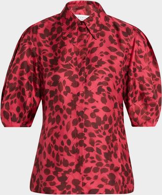 Gabriela Hearst Sansi Leaf-Print Silk Twill Top