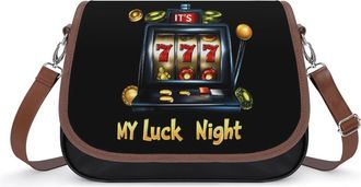 Generic My Luck Night Casino Gambling Crossbody Bag Womens Handbag PU Message Bags Shoulder Purse with Adjustable Strap