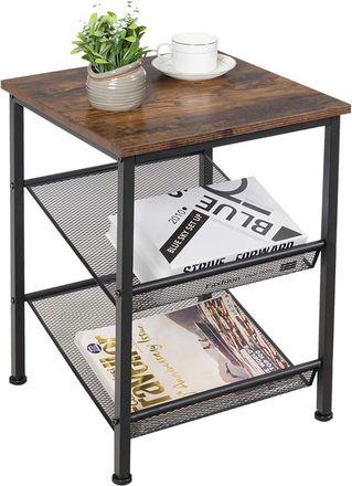 Costway Costway - Mesa Auxiliar En Dise&ntilde;o Industrial Mesa De Centro Con 2 Estantes Mesita De Noche Con Estructura De Metal Para Sal&oacute;n Dormitorio