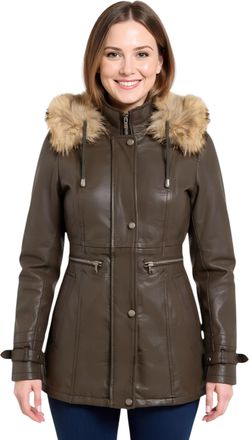 Infinity Leather Womens Tan Leather Hooded Parka Jacket-Charleville