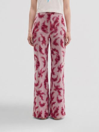 MACCAPANI Easy Flared Trousers in Printed Organic Cotton Blend