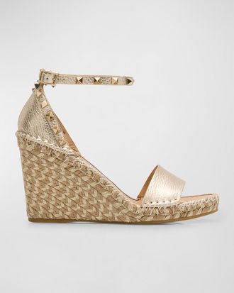 Valentino Garavani Rockstud Metallic Wedge Espadrille Sandals