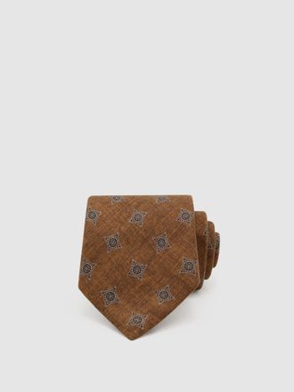 Reiss Burnt Orange Silk Diamond Medallion-print Tie