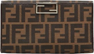 Fendi Black Brown Canvas Leather Long Wallet (Bi-Fold) (Pre-Owned)