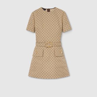 Gucci GG Cotton Canvas Fabric Dress, Beige, Ready-to-wear