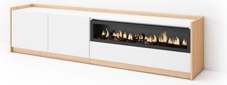 Skraut Home Mueble tv efecto madera blanco roble 208x37x50cm chimenea efecto fuego