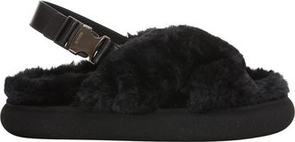 Moncler Solarisse Faux-Fur Platte Sandalen - Dames - Sandalen - Zwart - 36 EU - Leer - Schoenen