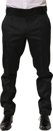 Dolce & Gabbana Mens Polka-Dot Jacquard Trousers Black Cotton Polyester Silk