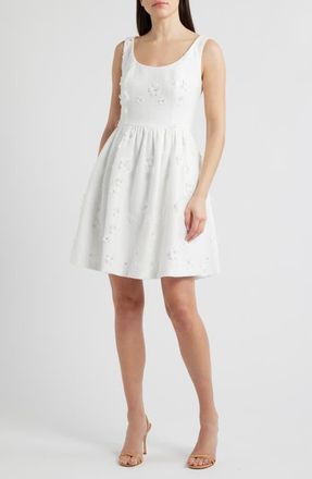 Eliza J Floral Appliqu&eacute; Sleeveless Fit & Flare Dress in Ivory at Nordstrom, Size 14