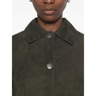 Vince Classic Collar Suede Jacket - Green