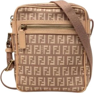 Fendi Pre-owned Vintage Canvas Crossbody Bag - Dames - Vintage Schoudertas - Beige - ONE Size - Leer - Vintage