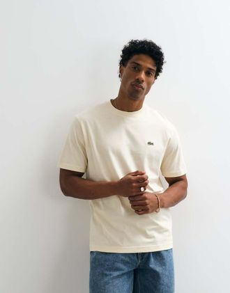 Lacoste T-shirt beige a maniche corte con logo-Neutro