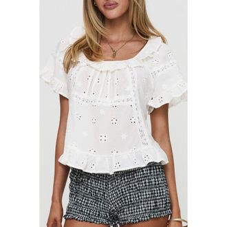 Princess Polly Teigen Eyelet Lace Top in White at Nordstrom, Size 10
