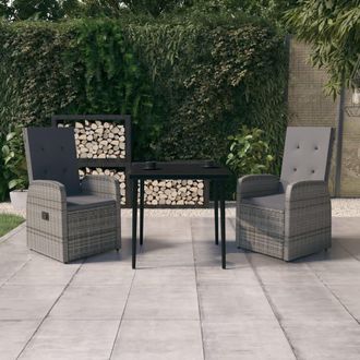 vidaXL Juego De Comedor De Jard&iacute;n 3 Piezas Con Cojines Gris Vidaxl
