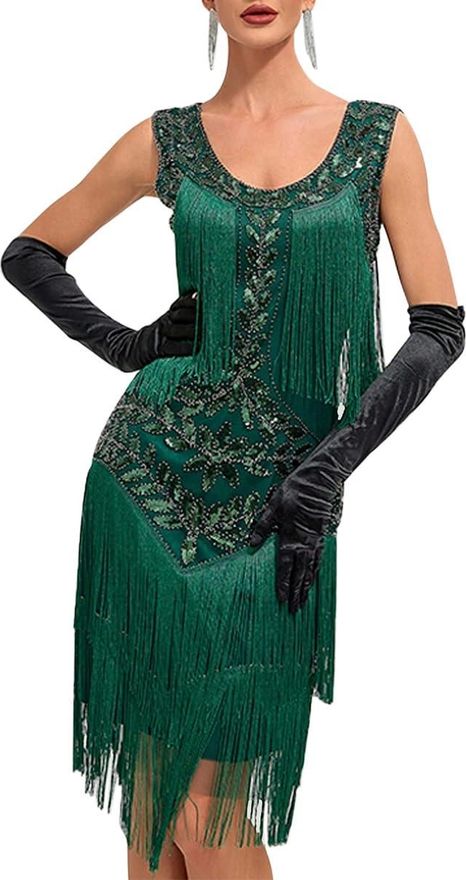 Minetom Vestiti Anni 20 Donna con Paillettes E Frange 1920S Abito Vestito Gatsby Vestito Charleston Festa A Tema Flapper Dress C Verde XS da 27 94 su Stylight