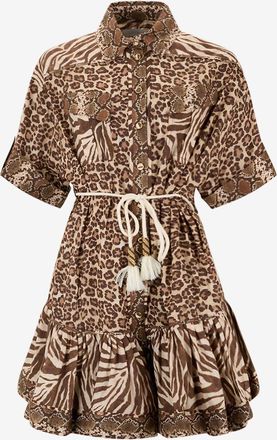 Zimmermann Mini-Hemdkleid mit Leopardenprint Wanderlust Lantern
